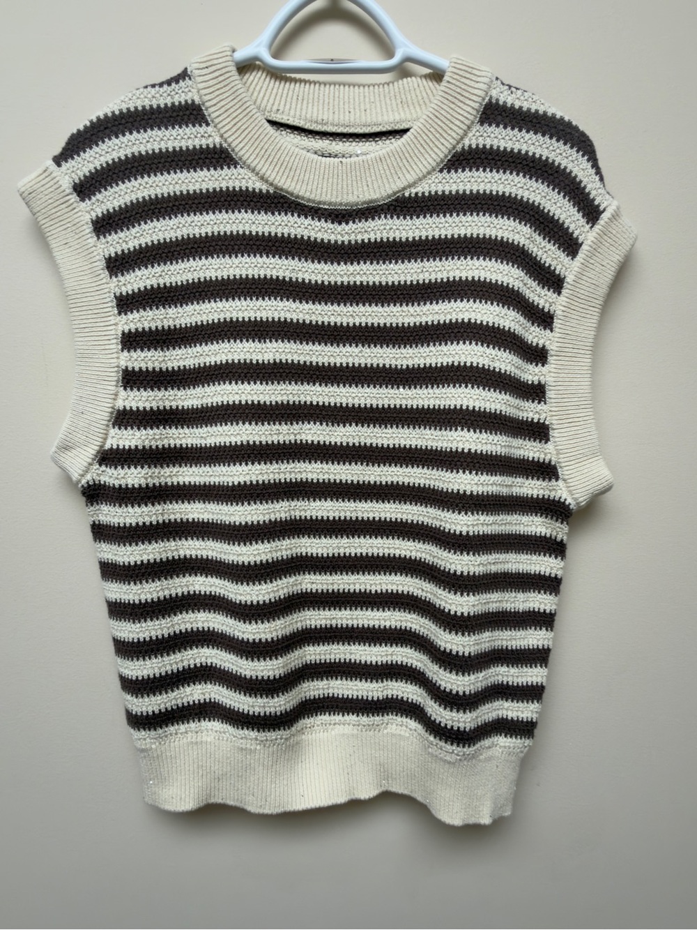 Striped Knit Sleeveless Vest in Cream and Dark Brown